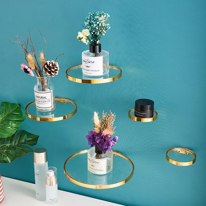 Glass Wall Shelf with Gold Rim