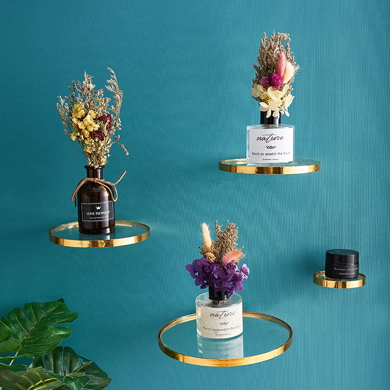 Glass Wall Shelf with Gold Rim