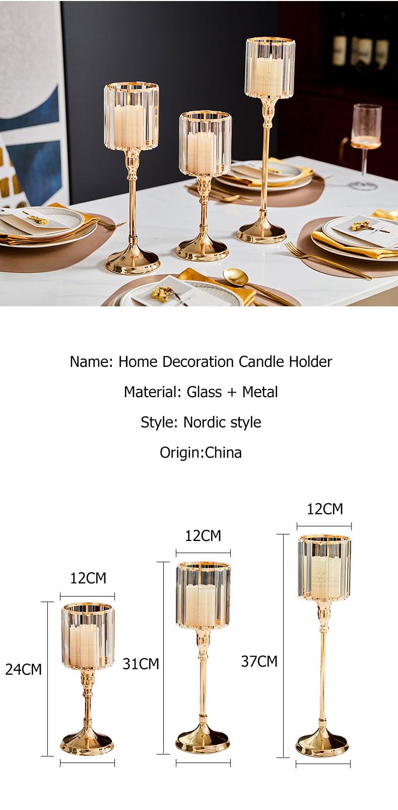 Nordic Metal Candle Holder in Gold