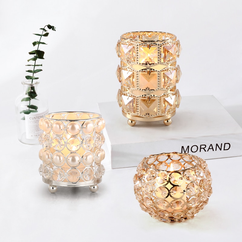 Luxury Candle Holder with Rhinestones and Pearls