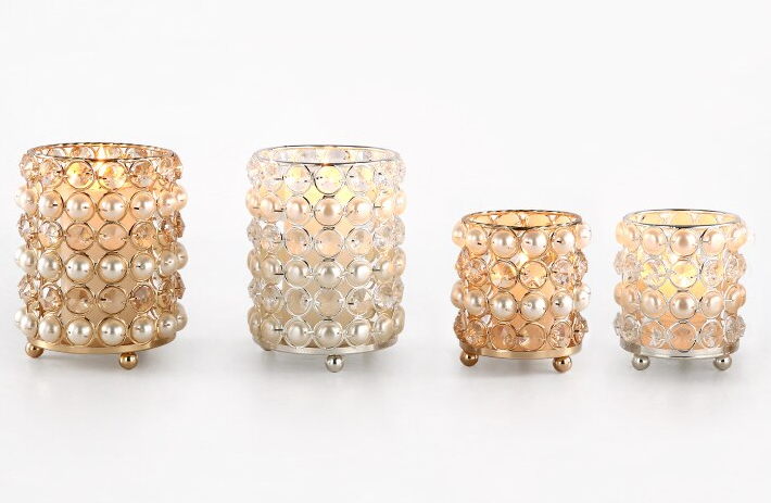 Luxury Candle Holder with Rhinestones and Pearls