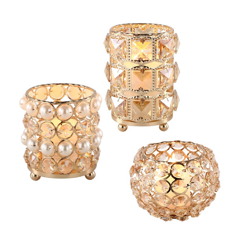 Luxury Candle Holder with Rhinestones and Pearls