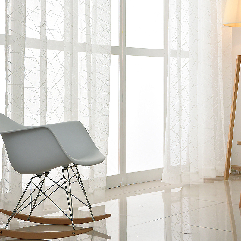Geometry White Embroidered Tulle Curtains