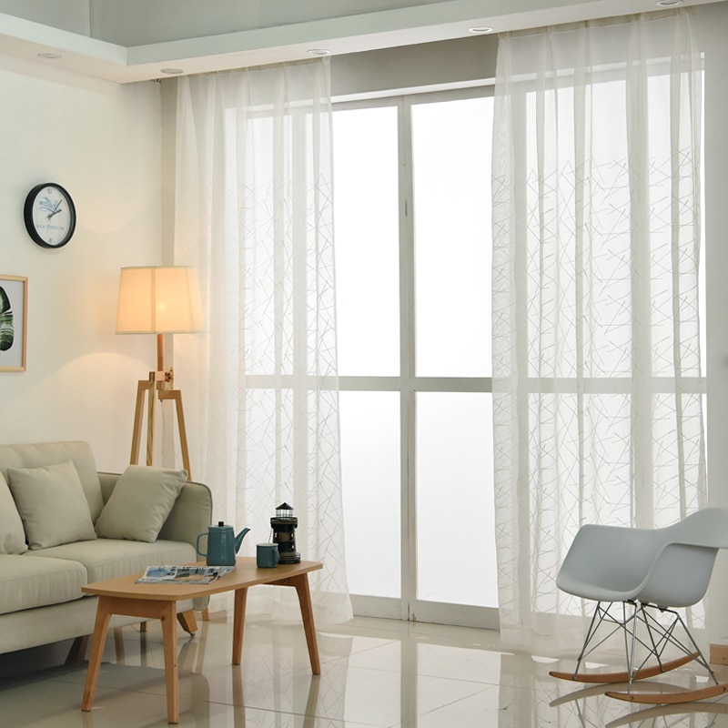 Geometry White Embroidered Tulle Curtains