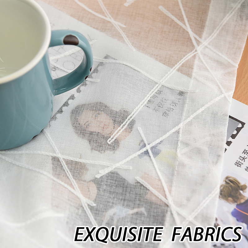 Geometry White Embroidered Tulle Curtains