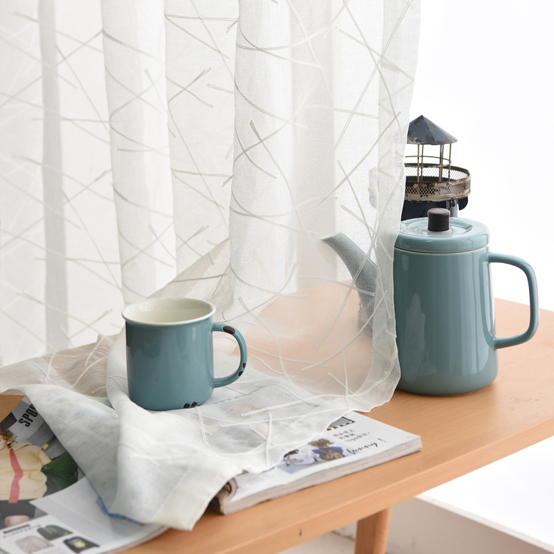 Geometry White Embroidered Tulle Curtains