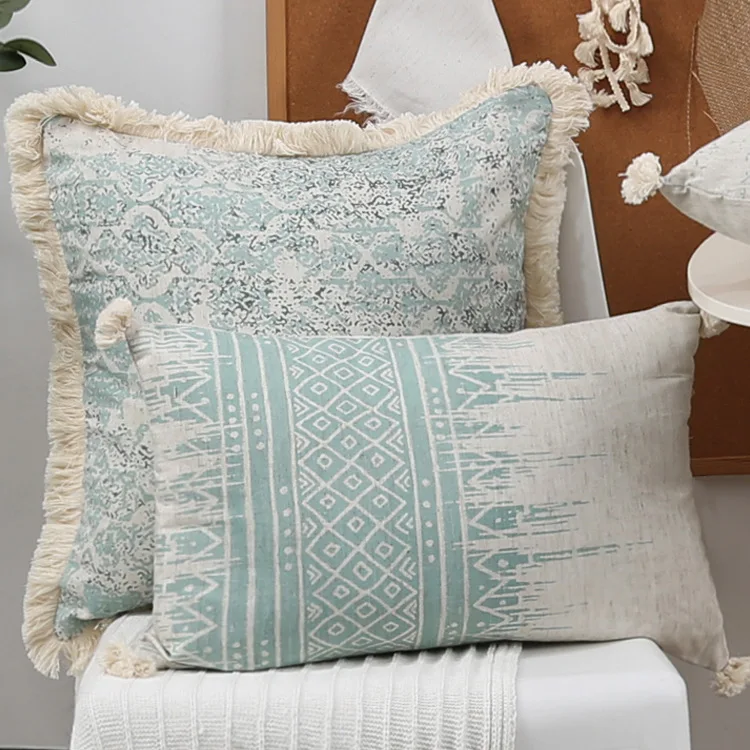 Vintage Patterned Cushion Cover with Fringe