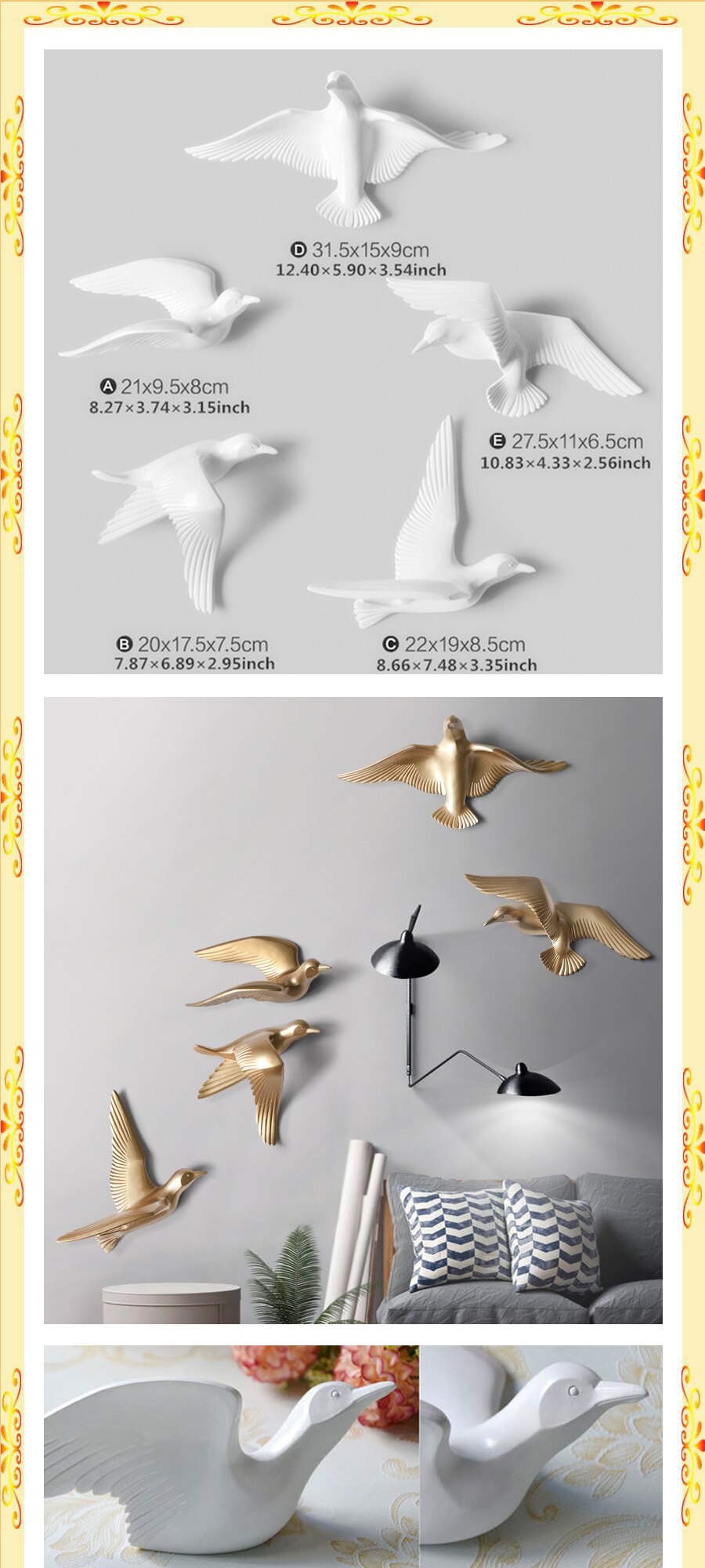 3D Birds Wall Stickers 5 Pcs Set