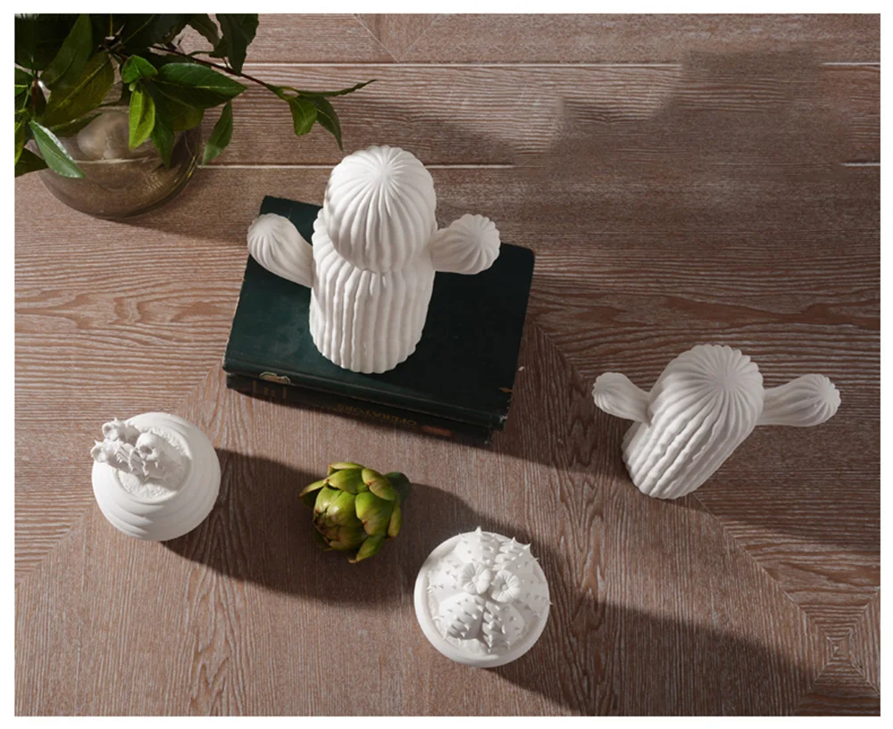 White Ceramic Cactus Figurine