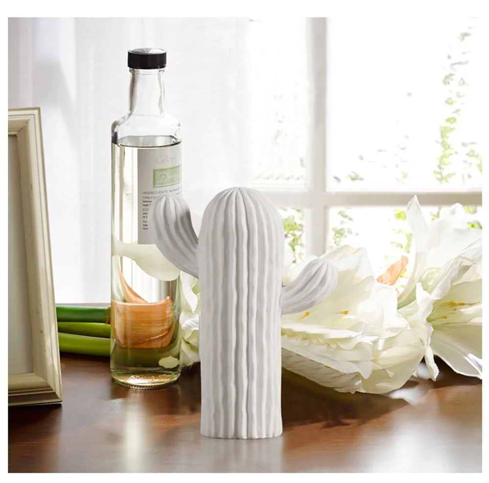 White Ceramic Cactus Figurine
