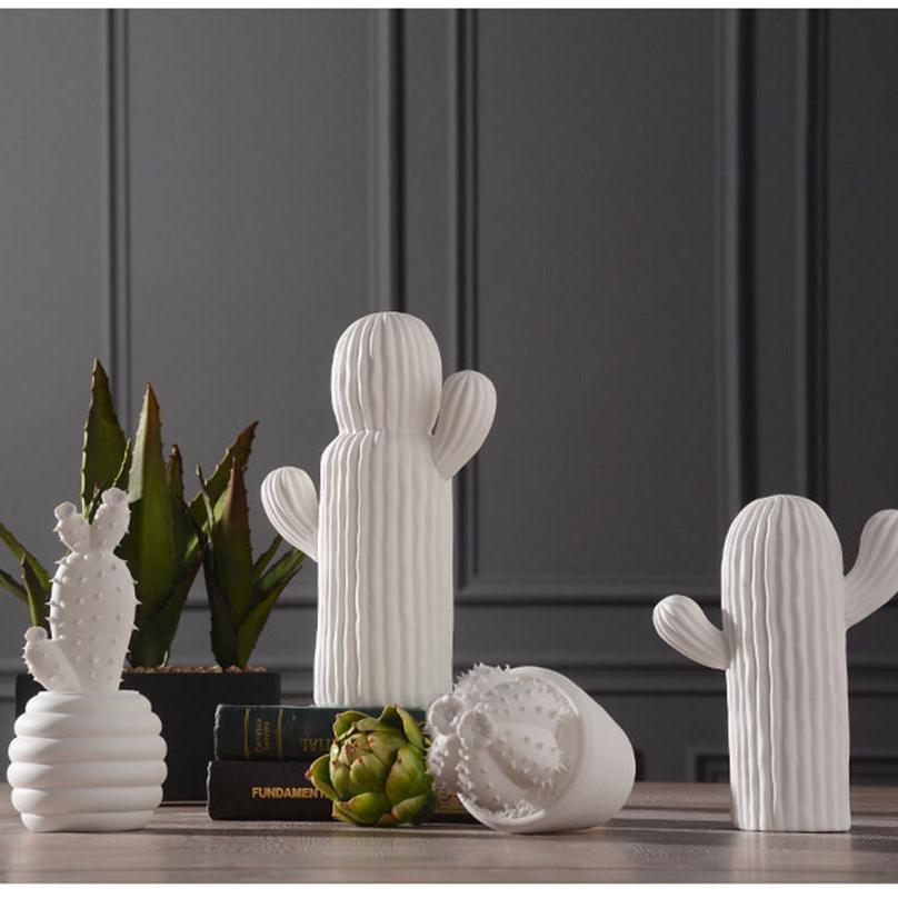 White Ceramic Cactus Figurine