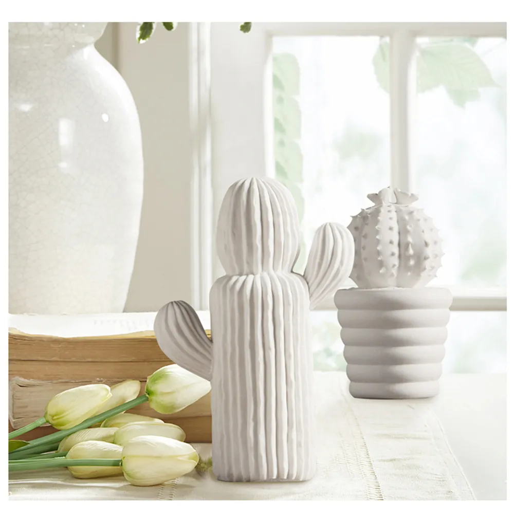 White Ceramic Cactus Figurine