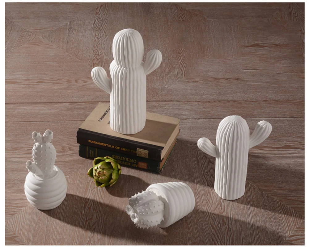 White Ceramic Cactus Figurine