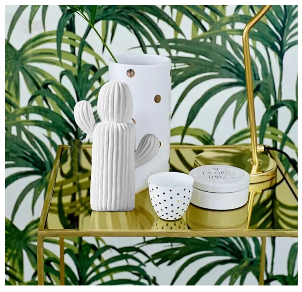 White Ceramic Cactus Figurine