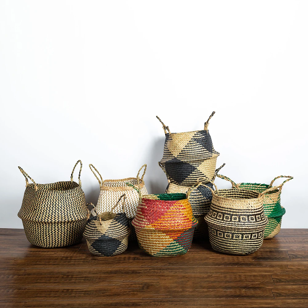 Patterned Foldable Woven Seagrass Basket