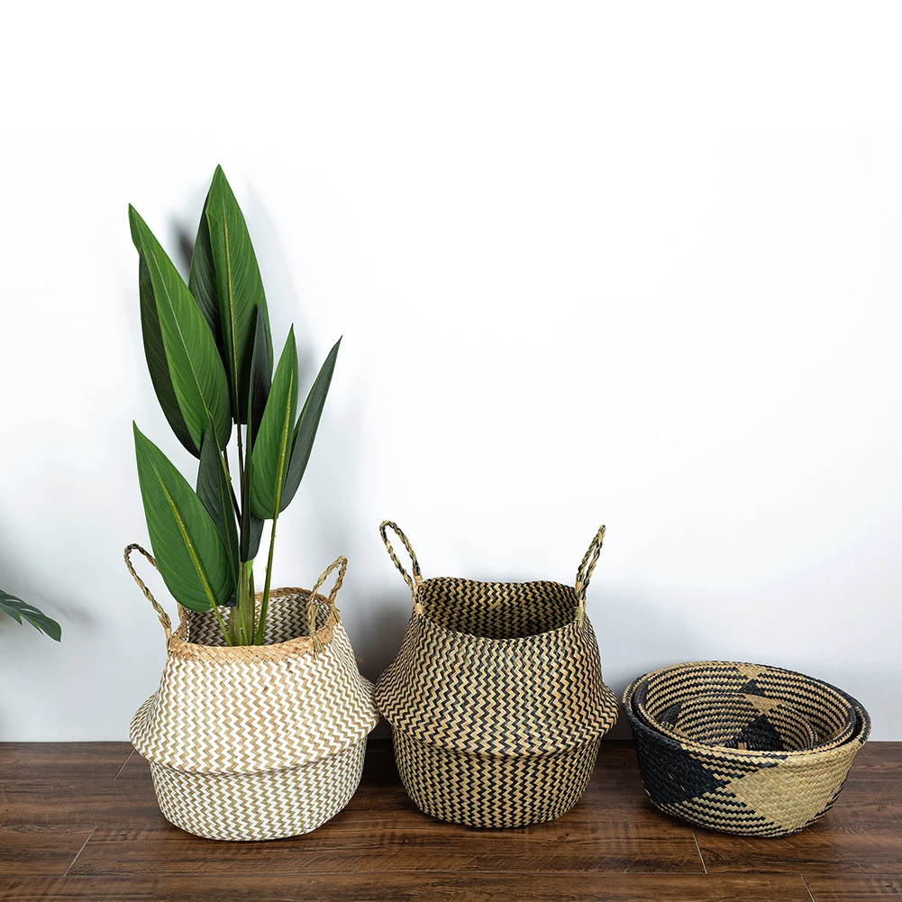 Patterned Foldable Woven Seagrass Basket