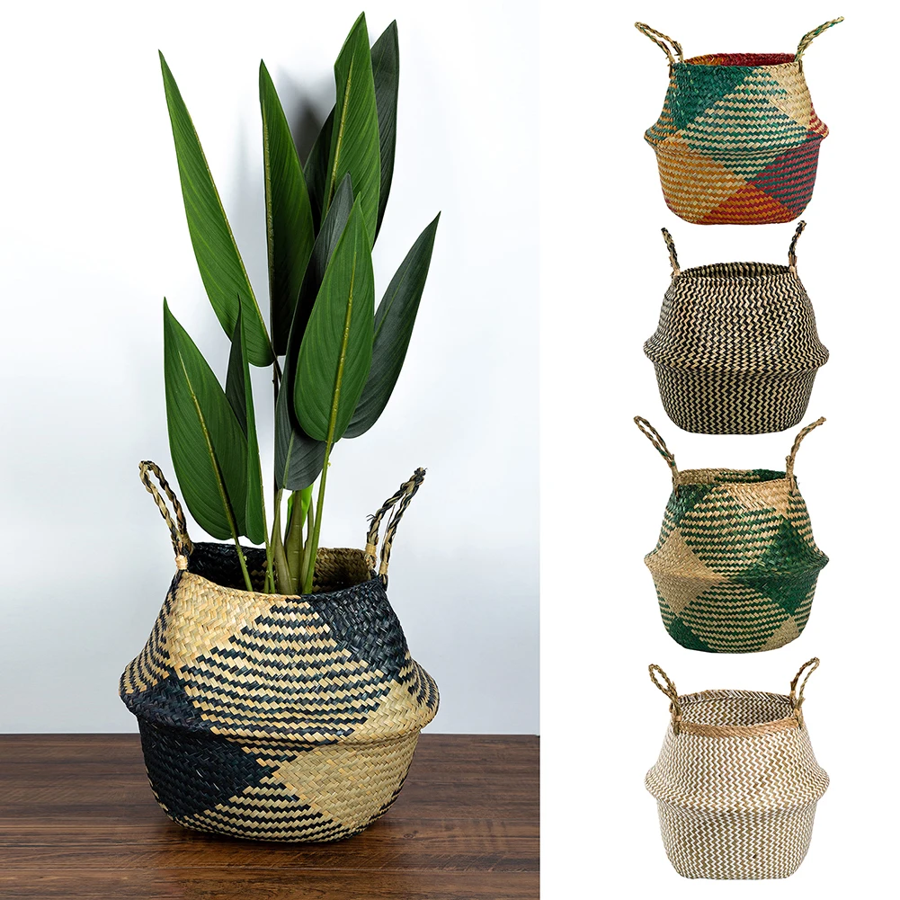 Patterned Foldable Woven Seagrass Basket