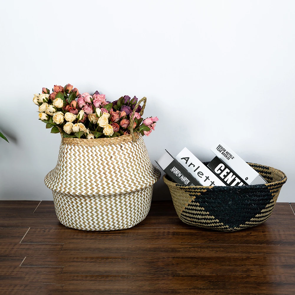 Patterned Foldable Woven Seagrass Basket