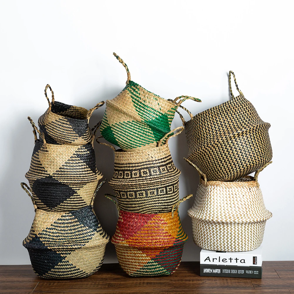 Patterned Foldable Woven Seagrass Basket